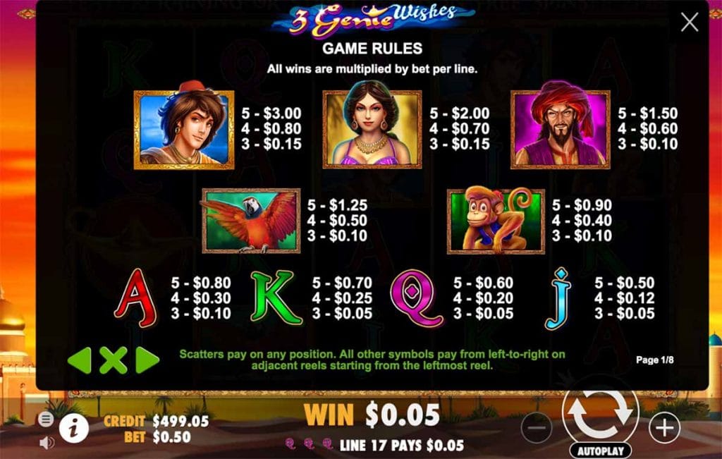 3 Genie Wishes uk casino gameplay