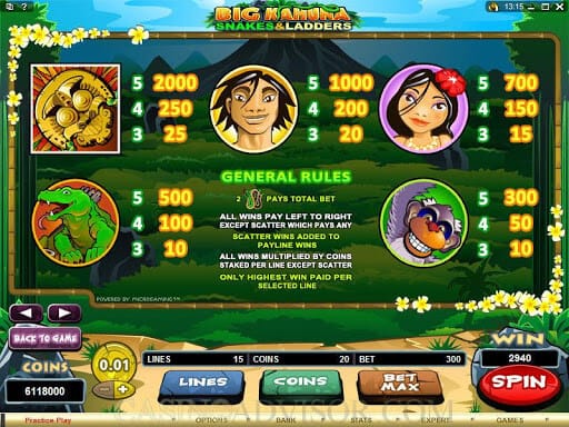 Big Kahuna Snakes and Ladders Slot Bonus