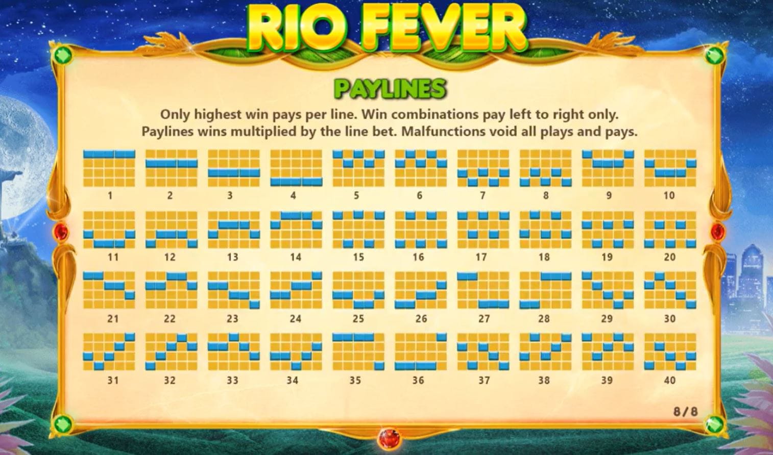 Rio Fever Paylines