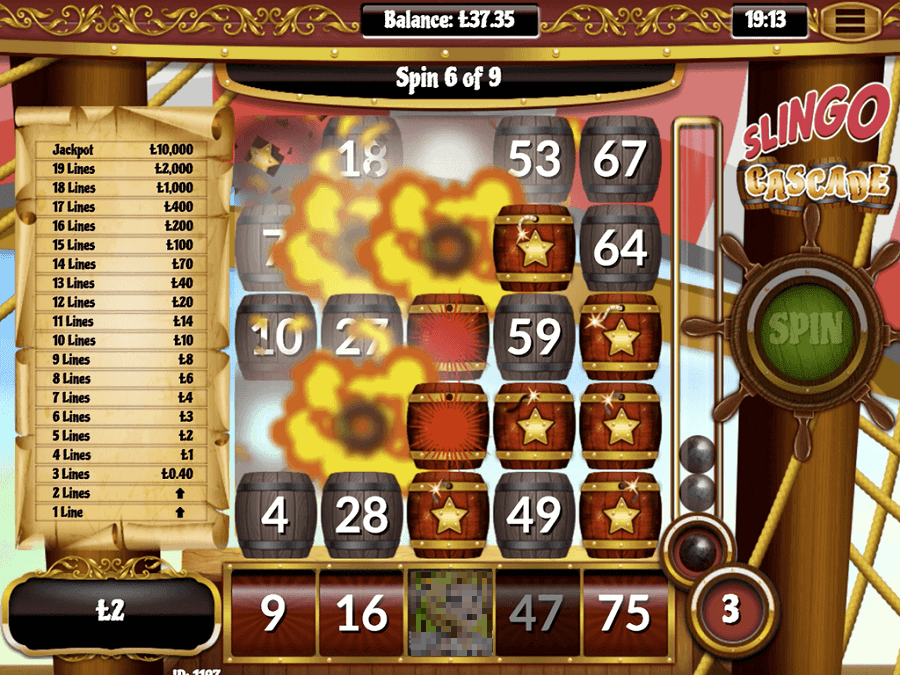 Slingo Cascade Slot Bonus