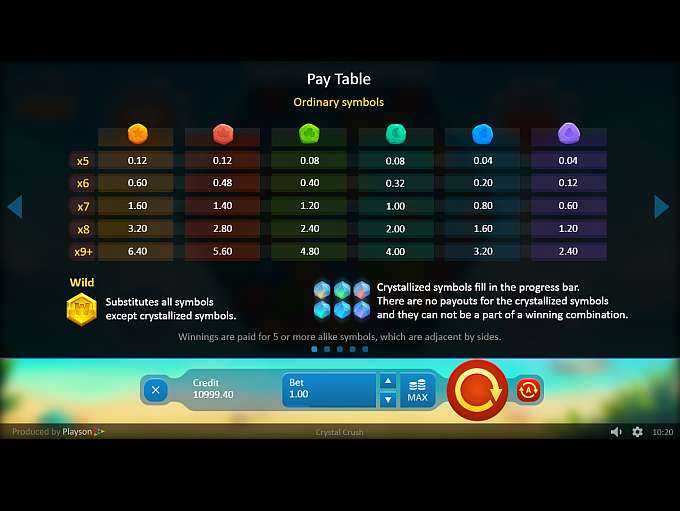 Crystal Crush Slot Paytable