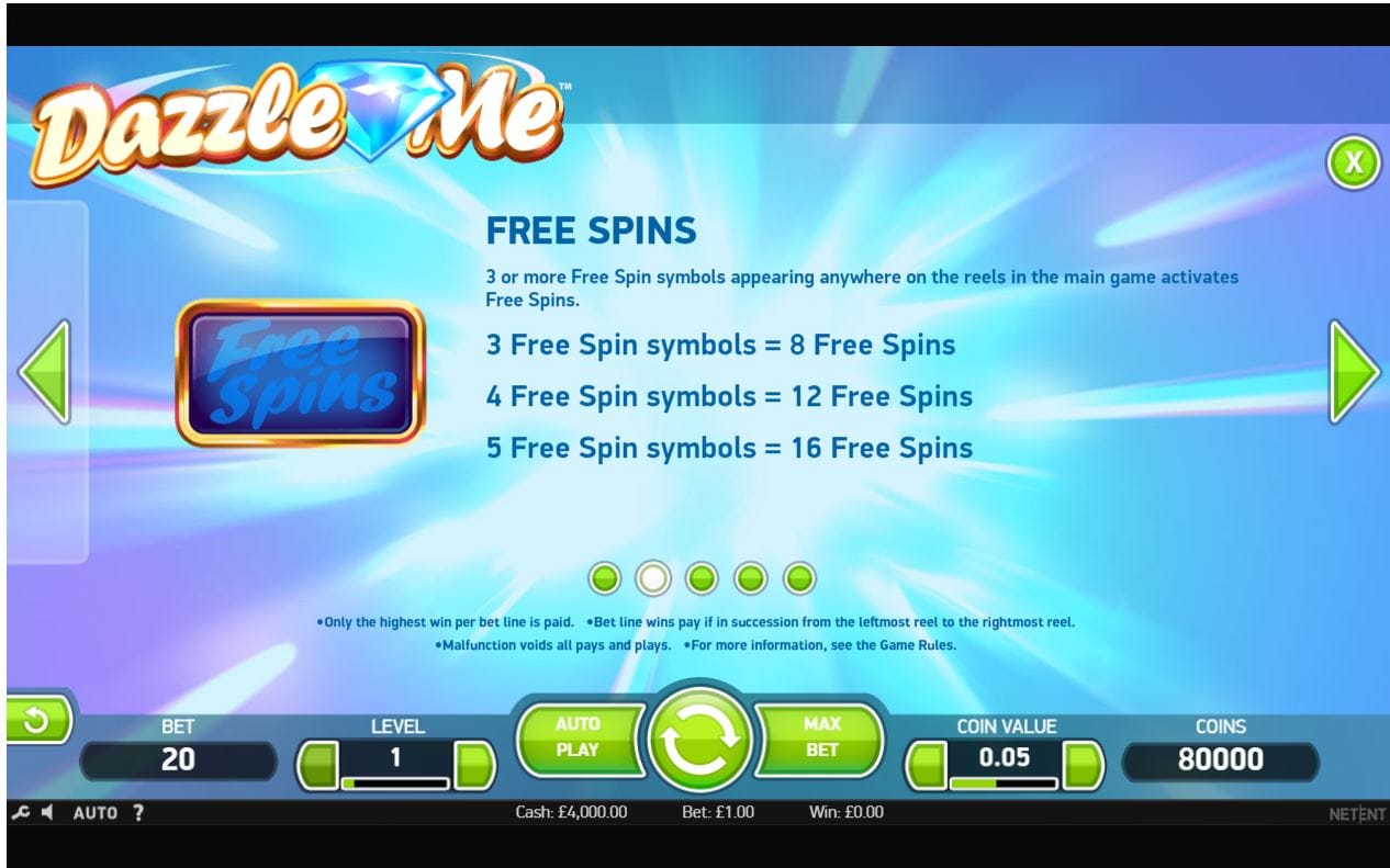 Dazzle Me Slot Free Spins